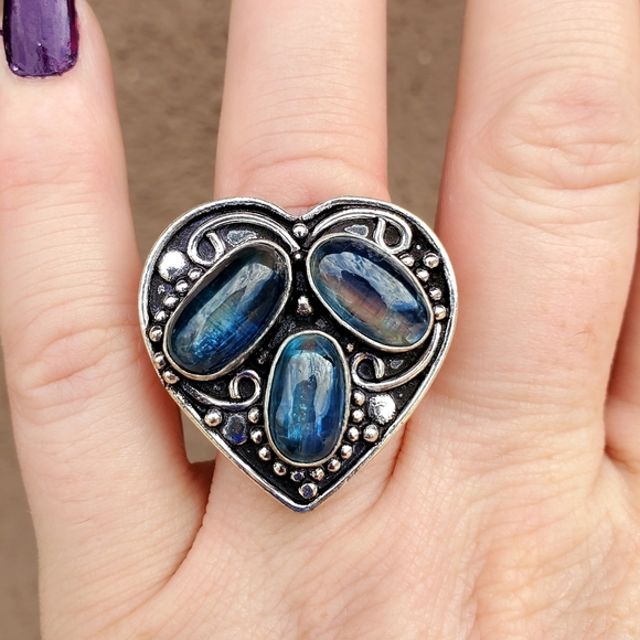 New Blue Kyanite Heart Shaped 925 Silver Ring. - Picture 2 of 14